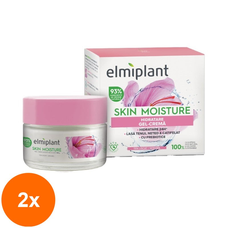 Set 2 x Crema de Fata Hidratanta, Ten Uscat/Sensibil, Elmiplant, 50 ml