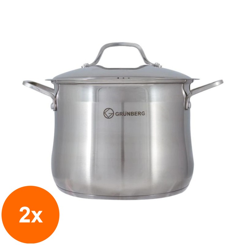 Set 2 x Oala din Inox cu Capac, 40 cm, 35.3 l, Grunberg