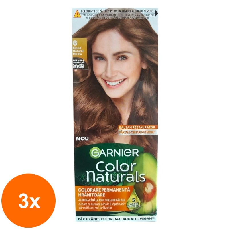 Set 3 x Vopsea de Par Permanenta Garnier Color Naturals 6 Blond Mediu Natural, 110 ml