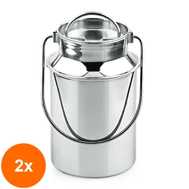 Set 2 x Oala din Inox pentru Lapte cu Capac si Maner, 5 l, Grunberg