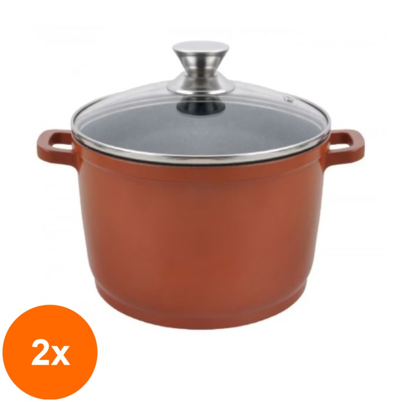 Set 2 x Oala Tip Tuci cu Capac, din Aluminiu, Invelis Ceramica, 7.3 l, Grunberg