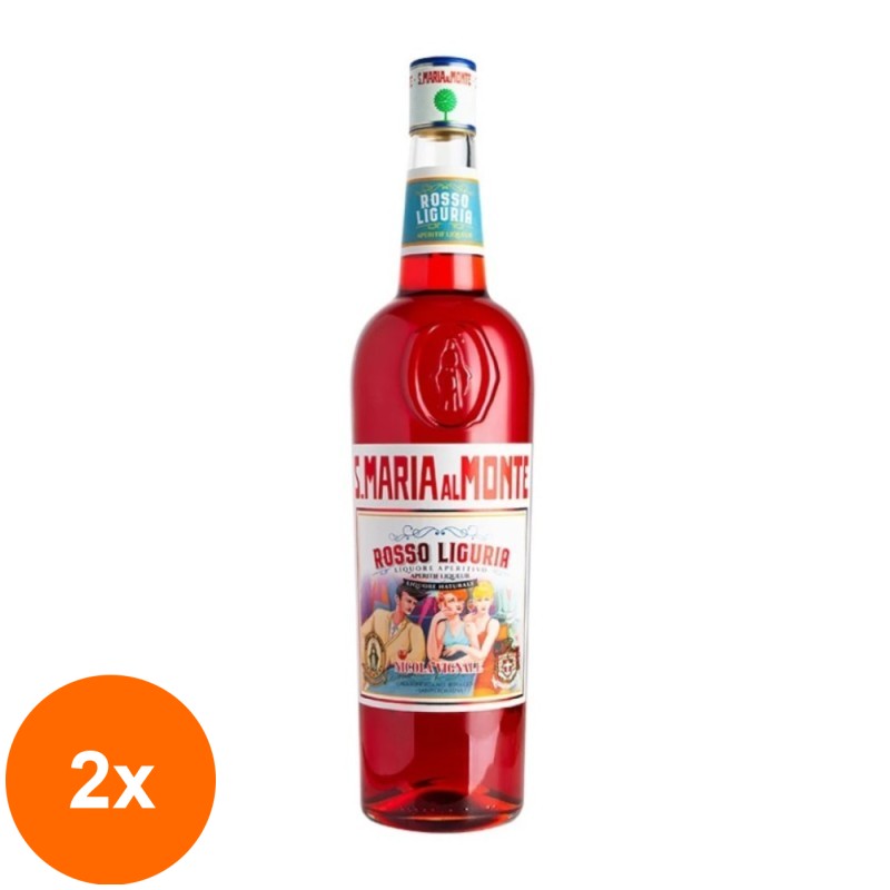 Set 2 x Lichior Caffo Rosso Liguria Santa Maria Al Monte, 30% Alcool, 1 l