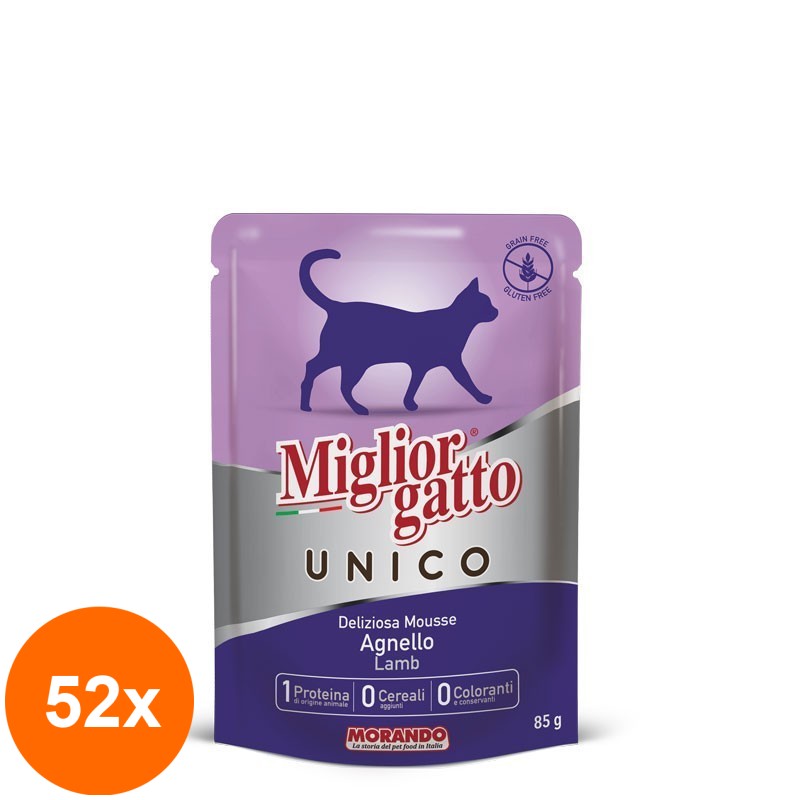 Set 52 x Hrana Umeda Super Premium Pisici, Migliorgatto Unico, Pate Fin, Miel, 85 g