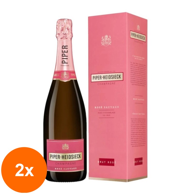 Set 2 x Sampanie Rose Piper Heidsieck, Sauvage Caviste, 12% Alcool, Cutie Carton, 0.75 l