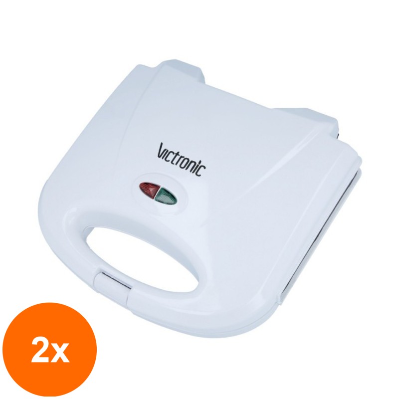 Set 2 x Aparat pentru Sandwich, Alb, 750 W, Victronic VC590