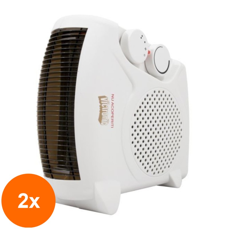 Set 2 x Aeroterma cu 2 Trepte Putere, Max 2000 W, Alb, Victronic VC2103/2022