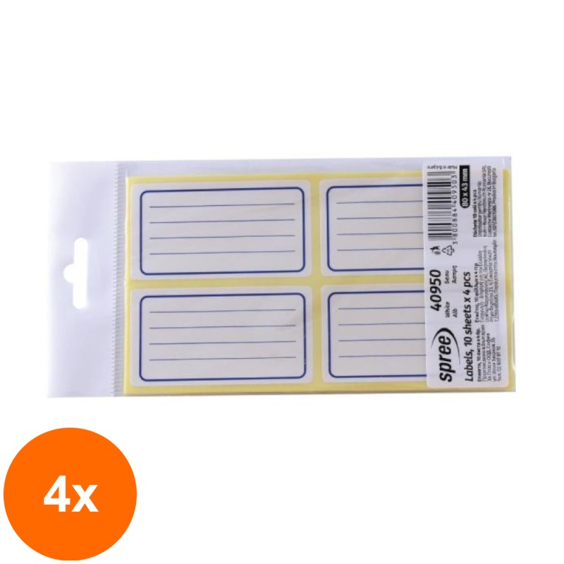 Set 4 x 10 Coli Etichete pentru Caiete Spree, Alb