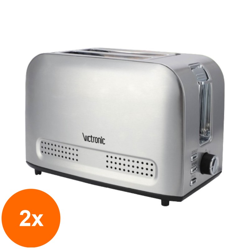 Set 2 x Prajitor pentru Paine, Carcasa din Inox, cu 2 Compartimente, 750 W, Victronic