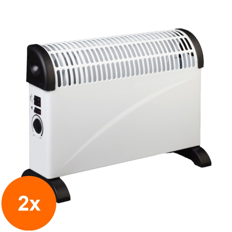 Set 2 x Convector Electric cu Ventilator Turbo, Termostat Reglabil, Protectie supraincalzire, 2000 W, Victronic