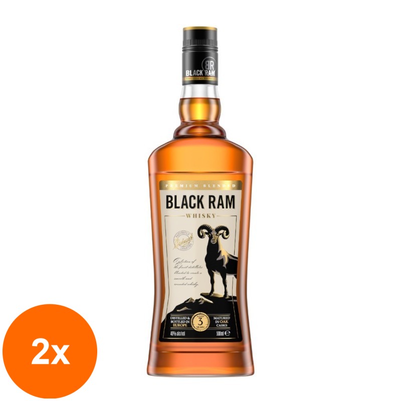 Set 2 x Whisky Black Ram, Premium Blended, 3YO, 40% Alcool, 0.5 l