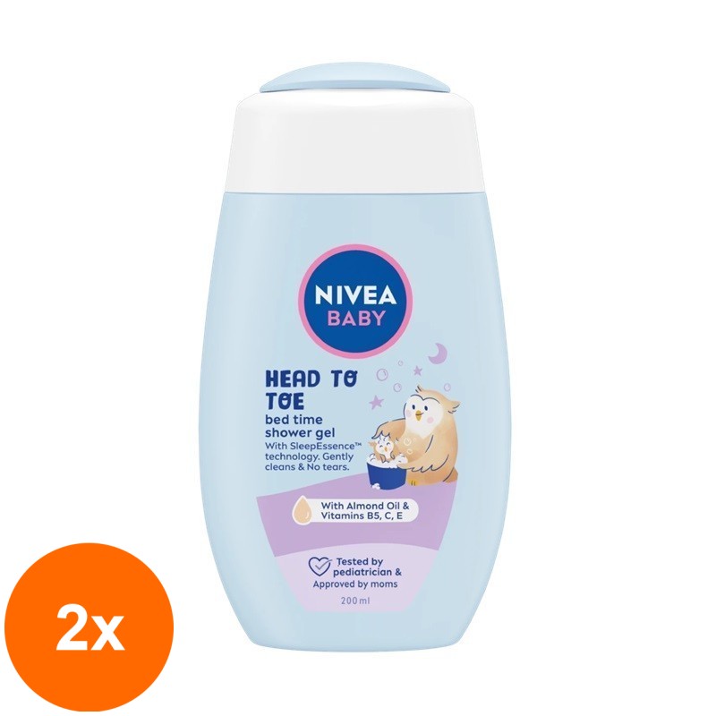 Set 2 x Gel de Dus, Nivea Baby, Head to Toe Bed Time, 200 ml