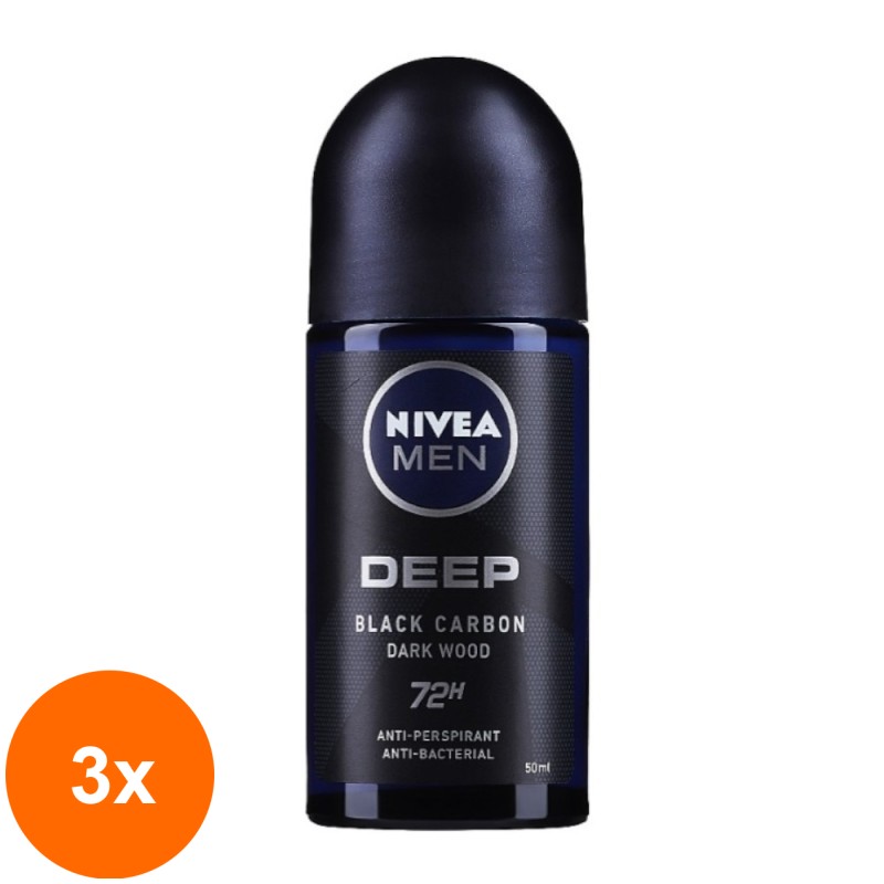 Set 3 x Deodorant Roll-On Men Deep Darkwood Nivea Deo, 50 ml