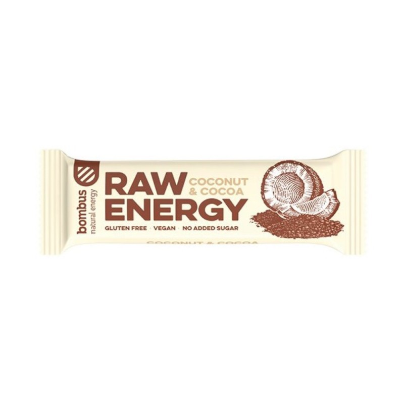 Baton Energizant Raw Energy cu Nuca de Cocos si Cacao, Bombus, 50 g