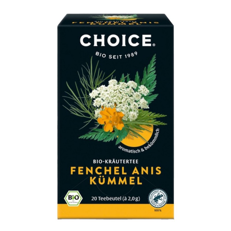 Ceai Bio din Plante Fenicul, Anason si Chimen, 20 Pliculete x 2 g, Choice, 40.0 g