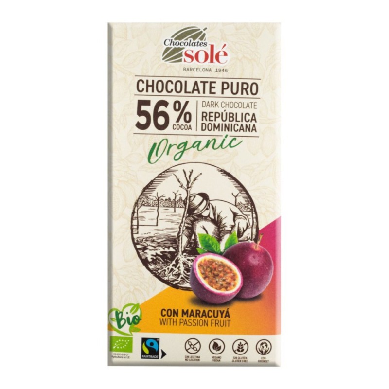 Ciocolata Bio 56% Cacao cu Maracuja, Chocolates Sole, 100 g