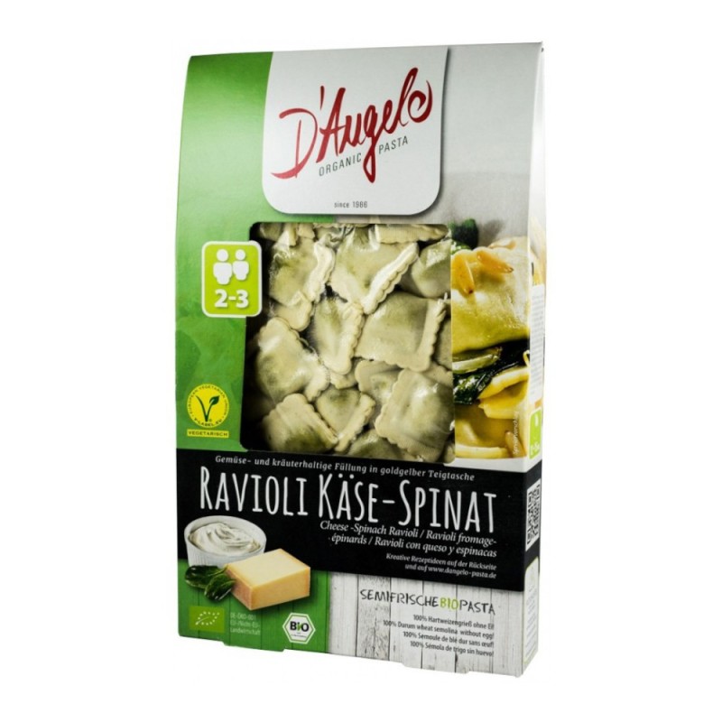 Ravioli Bio cu Branza si Spanac, D'Angelo Pasta, 250 g 