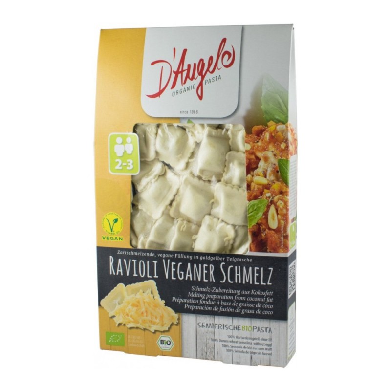 Ravioli Bio cu Branza Fondanta Vegana, D'angelo Pasta, 250 g 