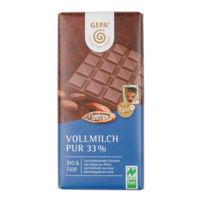 Ciocolata Bio si Fairtrade cu Lapte, 33% Cacao, Gepa, 100 g