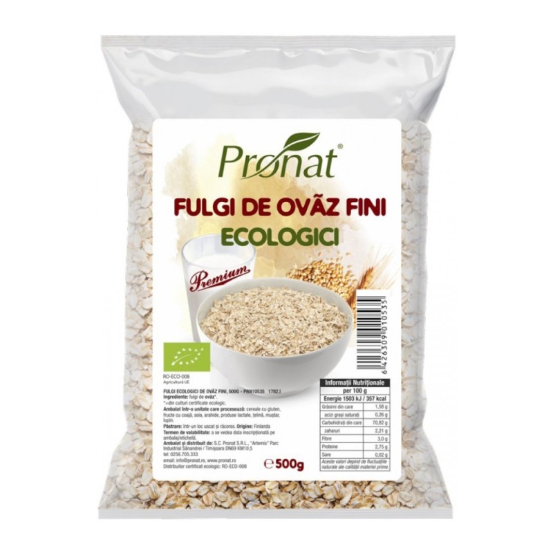 Fulgi Bio de Ovaz Fini, 500 g