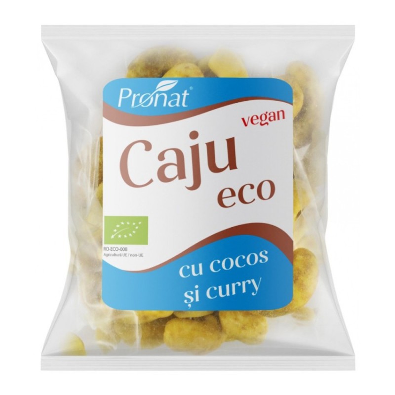 Caju Bio Condimentat cu Aroma de Curry si Nuca de Cocos, 50 g