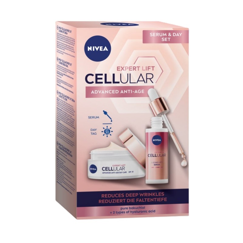 Set Cadou Femei Nivea Cellular Lift Duo Day & Serum, Crema de Zi SPF 30, 50 ml si Ser, 30 ml