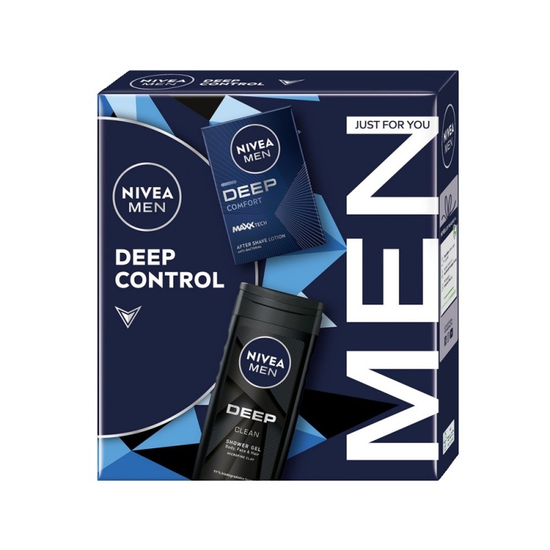 Set Cadou Barbati Nivea Deep Control, Lotiune dupa Ras, 100 ml si Gel de Dus, 250 ml