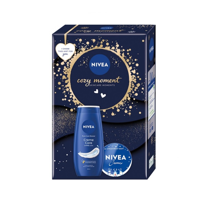 Set Cadou Femei Nivea Cozy Moment, Crema Creme, 75 ml si Gel de Dus Creme Care, 250 ml