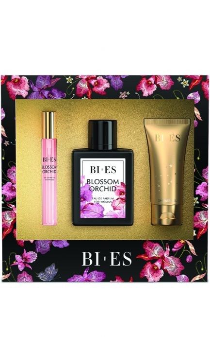 Set Bi-es Blossom Orchid Femei: Apa de Parfum 100 ml + Parfum 12 ml + Gel de Dus 50 ml