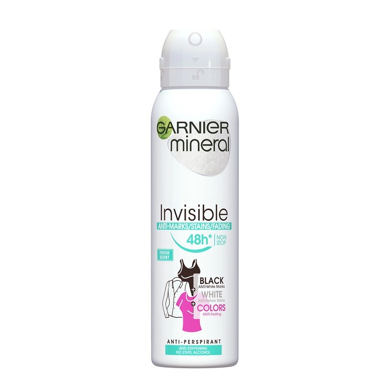 Deodorant Spray Invisible Black & White & Colors Fresh Garnier Mineral 150ml