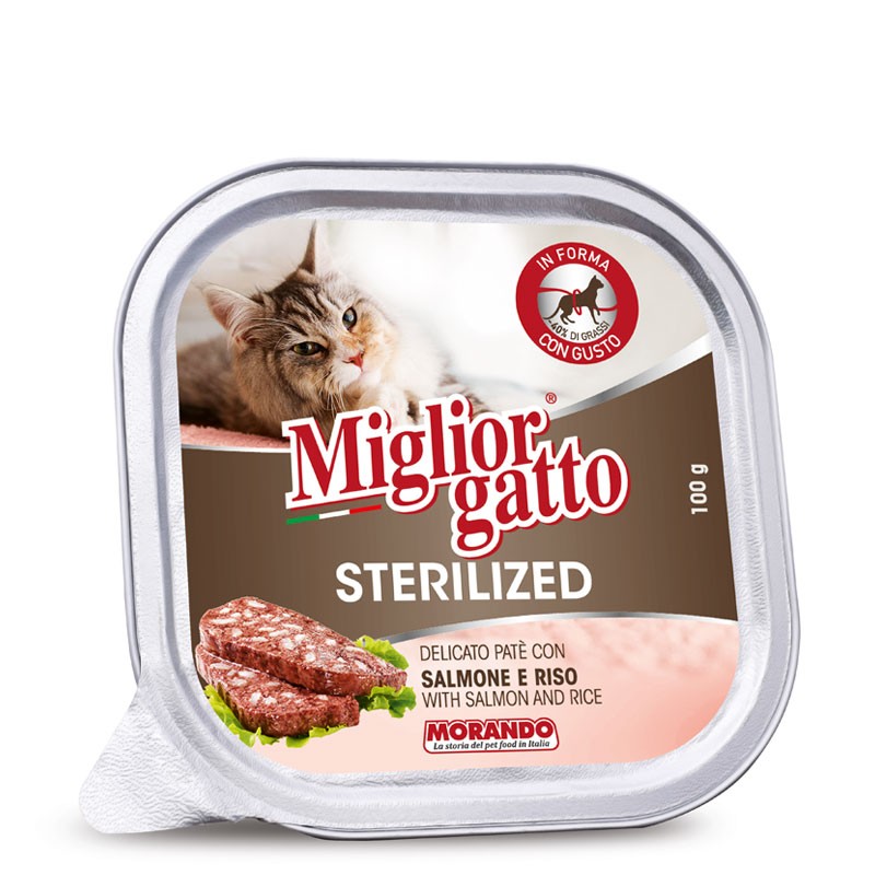 Hrana Umeda pentru Pisici Sterilizate, Migliorgatto Sterilized, Somon si Orez, 100 g