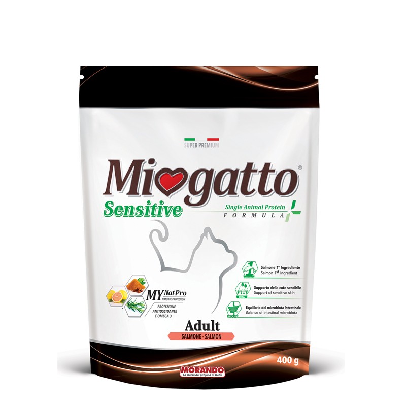 Hrana Uscata Super Premium Pisici, Adult, Miogatto Sensitive, Somon, 400 g