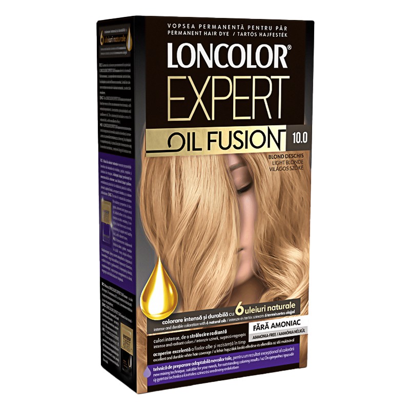 Vopsea de Par Permanenta fara Amoniac Loncolor Expert Oil Fusion 10.0 Blond Deschis, 100 ml