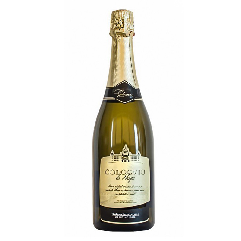 Vin Spumant Alb, Colocviu la Praga, Tamaioasa Romaneasca, Metoda Traditionala, Brut 0.75 l